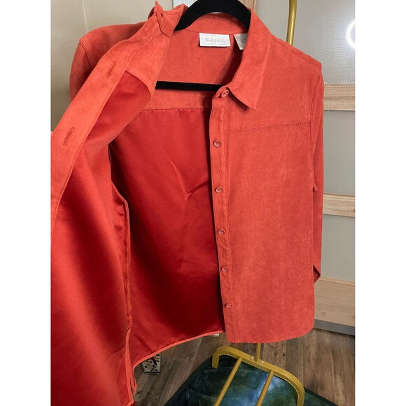 Studio Works Button Down Women Suede Shirt Autumn Orage Collared sz Petite M - Picture 5 of 8